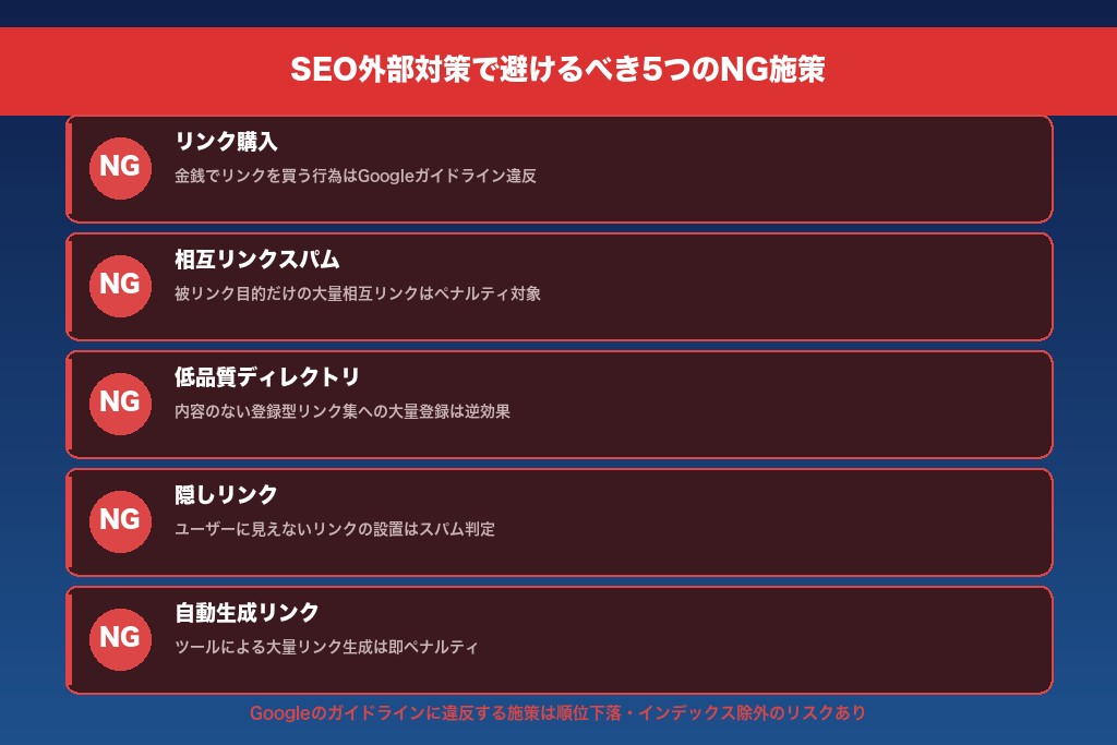 7-1. SEO外部対策で絶対に避けるべき5つのNG施策