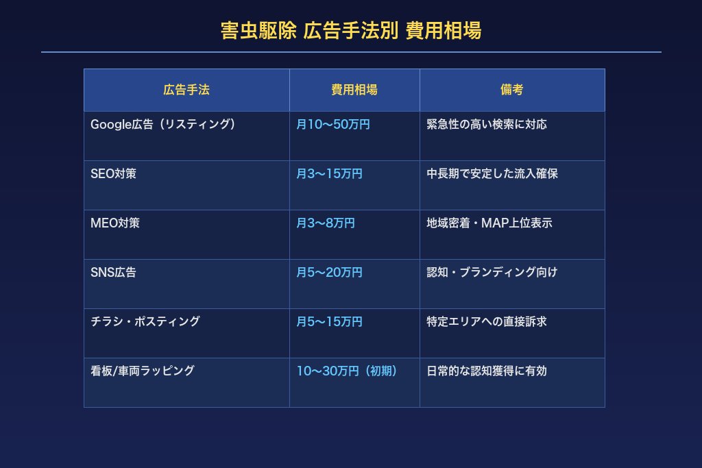 害虫駆除 広告手法別 費用相場