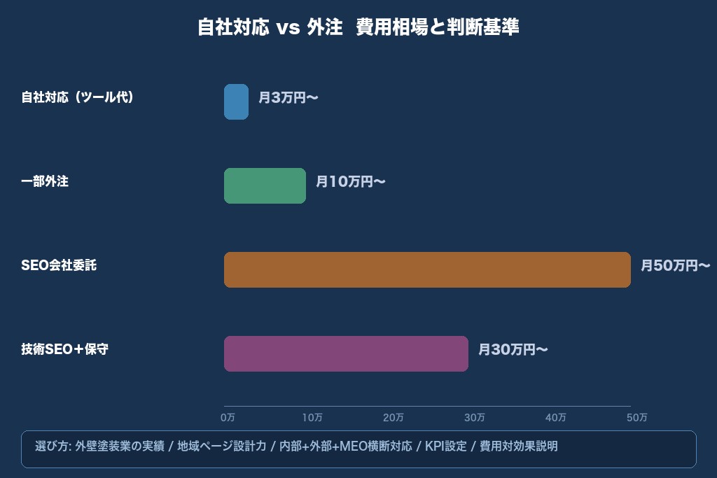 第8章 自社対応と外注の判断基準｜外壁塗装SEOの費用相場と依頼先の選び方