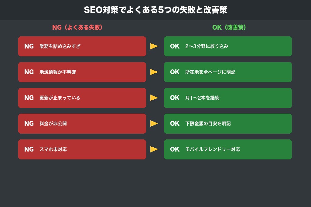第7章 行政書士のSEO対策でよくある5つの失敗|成果が出ない原因と改善策