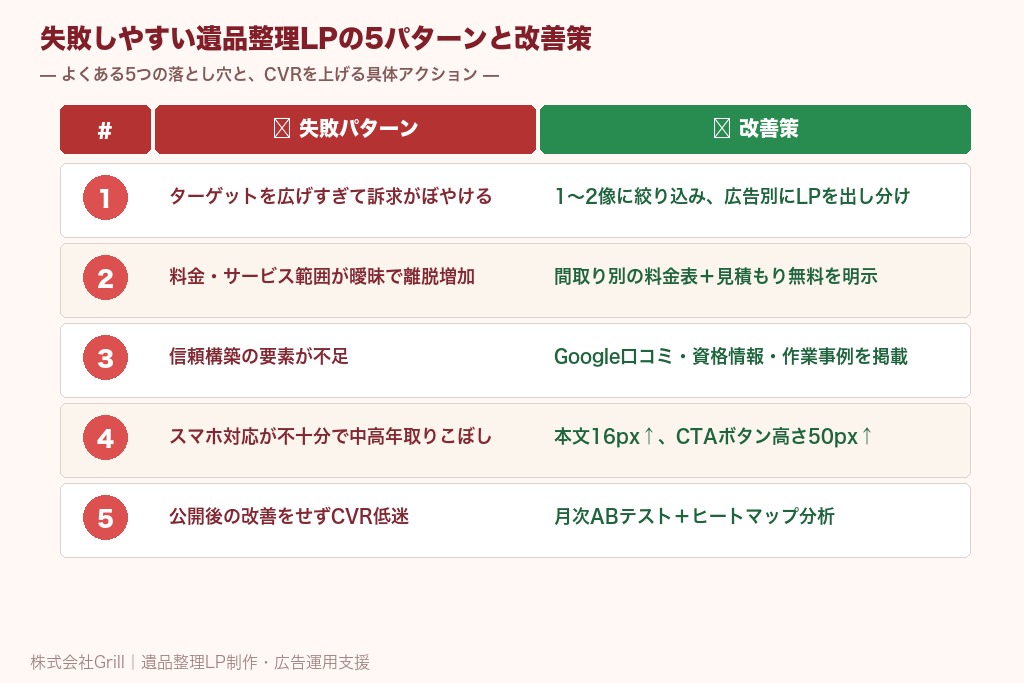 第3章 失敗しやすい遺品整理LPの5つのパターンと改善策｜問い合わせが増えない原因