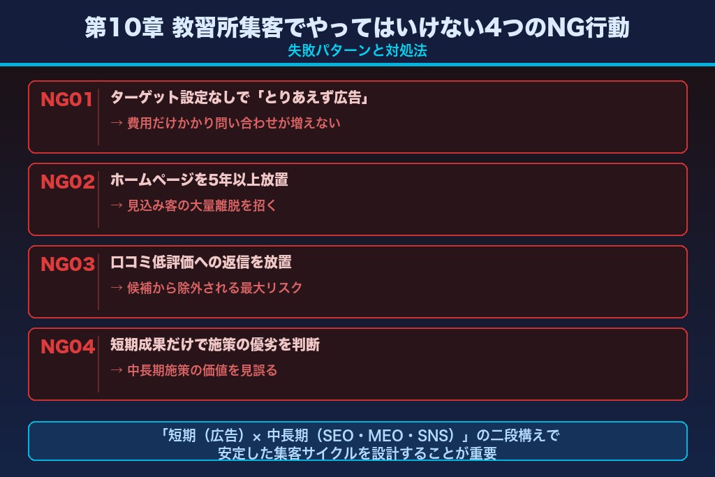 第10章 教習所集客でやってはいけない4つのNG行動｜失敗パターンと対処法