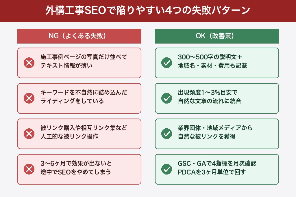 第7章 ありがちな4つの失敗パターン｜外構工事SEOで順位を落とす落とし穴
