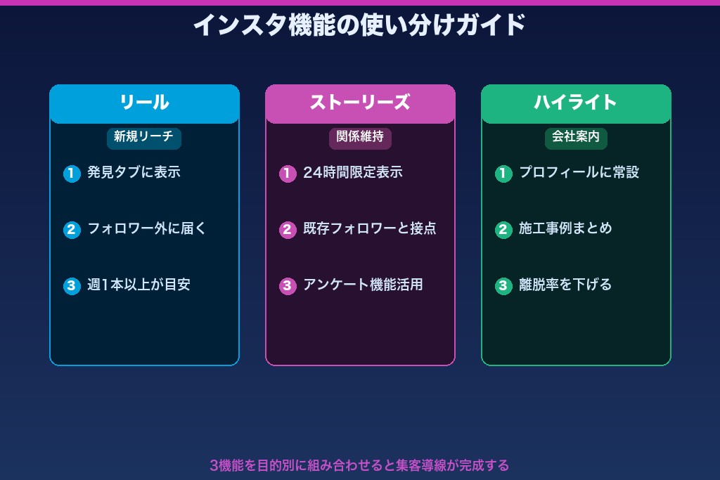 第5章 リール・ストーリーズ・ハイライトの使い分け｜工務店インスタの集客機能ガイド