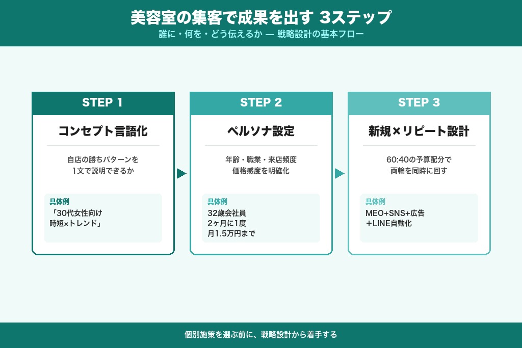 第2章 美容室の集客で成果を出す3ステップ｜戦略設計の基本フロー
