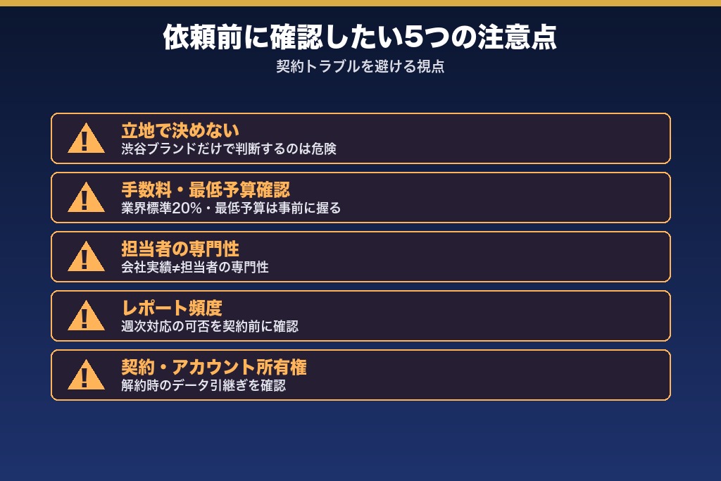 第4章 依頼前に確認したい代理店選びの注意点5つ|渋谷エリアの特性も解説