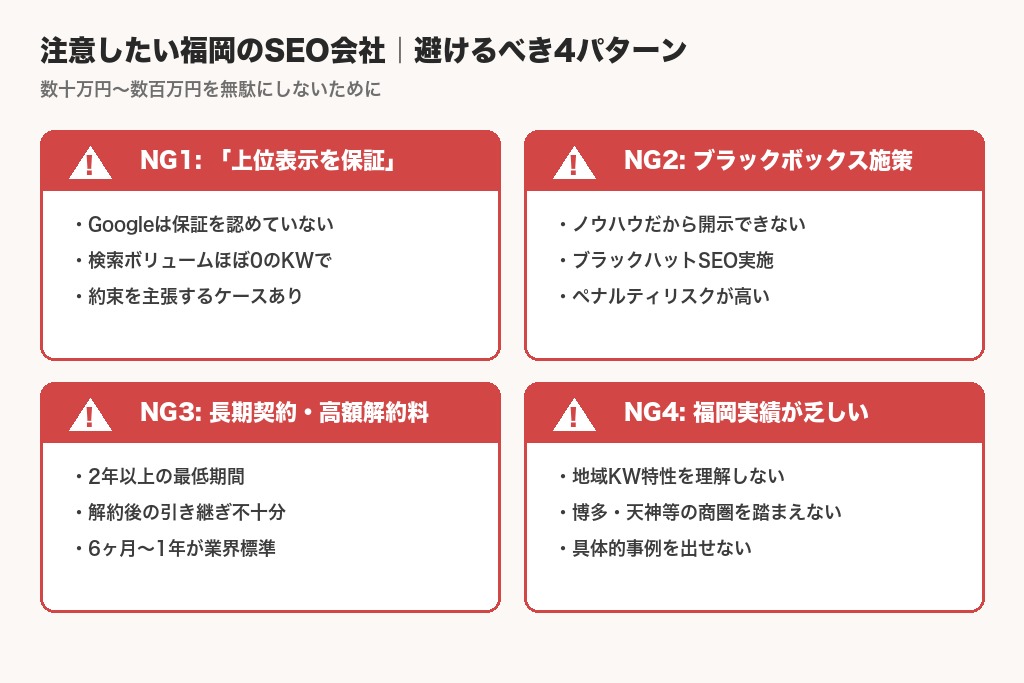 第7章 注意したい福岡のSEO対策会社の特徴|避けるべき4つのパターン