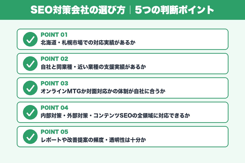 第7章 失敗しない選び方|北海道のSEO対策会社を選ぶ5つのポイント