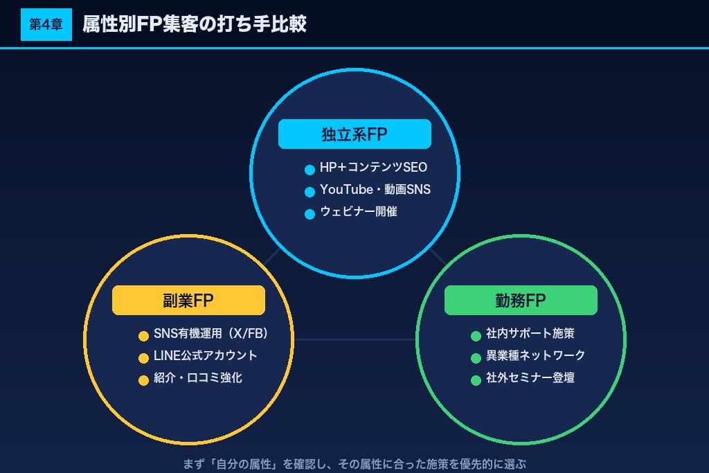第4章 属性別に見るFP集客戦略｜独立・副業・勤務で変わる打ち手