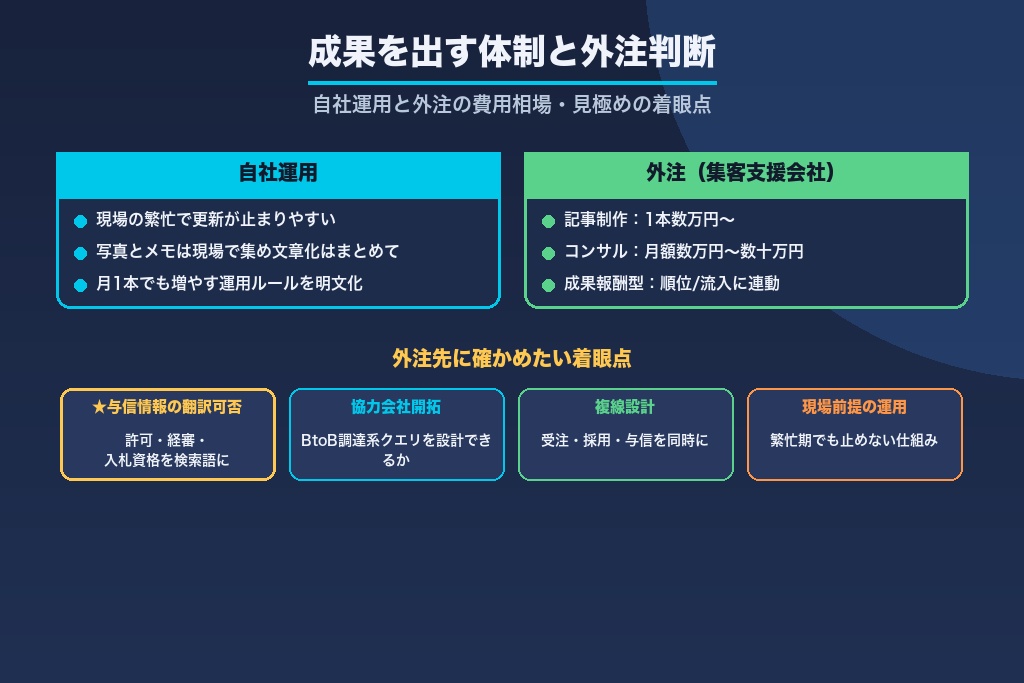第9章 成果を出す建設業SEOの体制と外注判断｜自社運用vs外注の費用相場