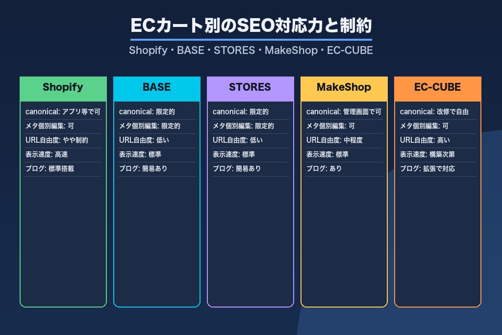 第7章 ECプラットフォーム別のSEO対応力と制約｜Shopify・BASE・STORES・MakeShop・EC-CUBE