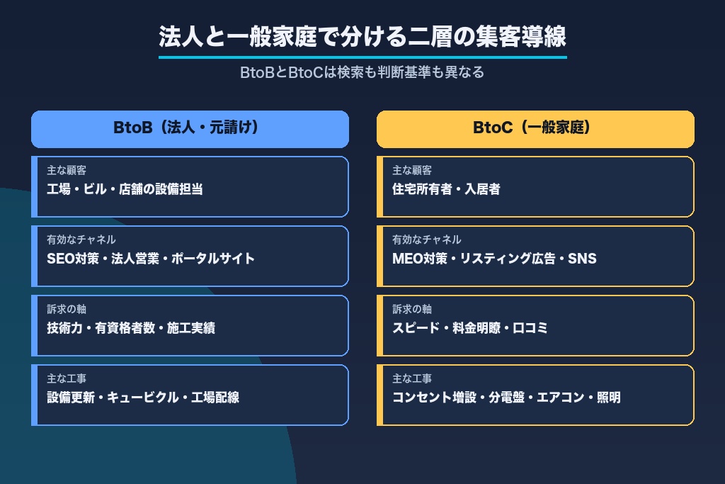 第5章 法人と一般家庭で分ける集客導線｜電気工事のBtoB・BtoC二層設計