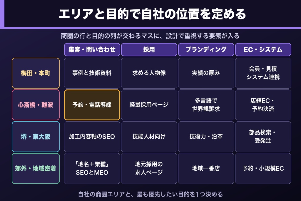 第2章 エリア×目的で見極める発注の判断軸|大阪のホームページ制作を"座標"で選ぶ