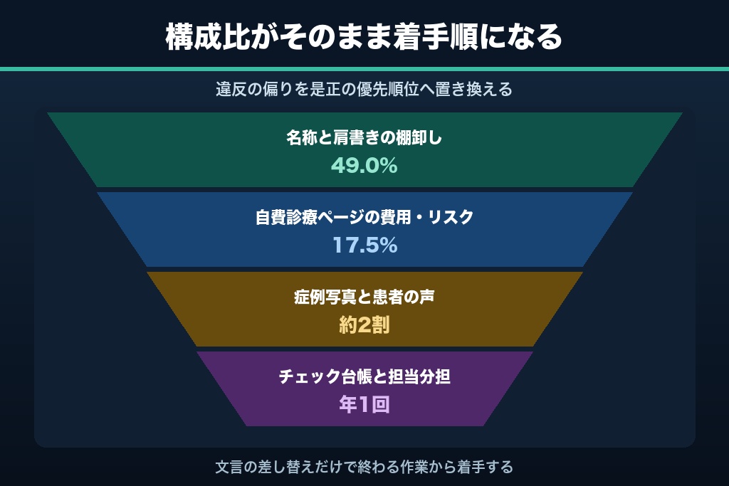 第10章 違反構成比から逆算する是正の優先順位｜歯科医院サイトはどこから直すべきか
