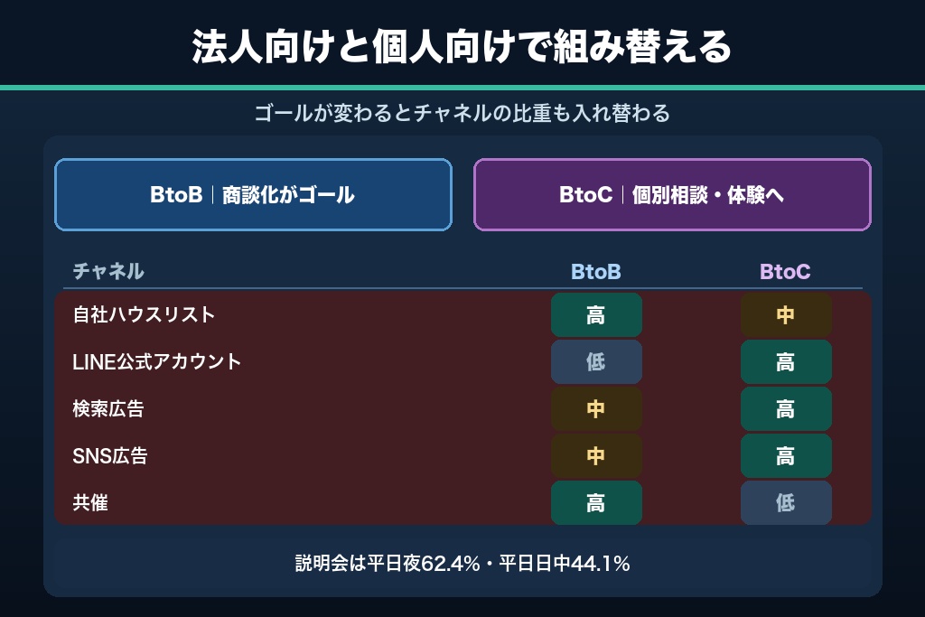 第8章 BtoCの説明会型オンラインセミナー集客|スクール・士業・不動産・保険での分岐