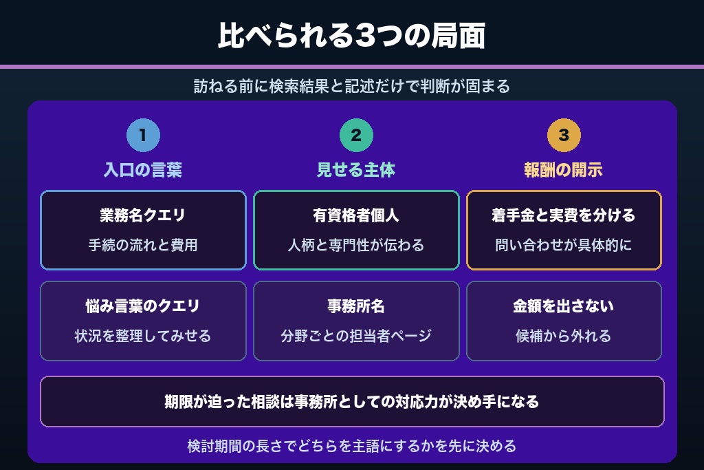 第3章 依頼者が事務所を比べる3つの局面｜相談される前に決まる士業のweb集客