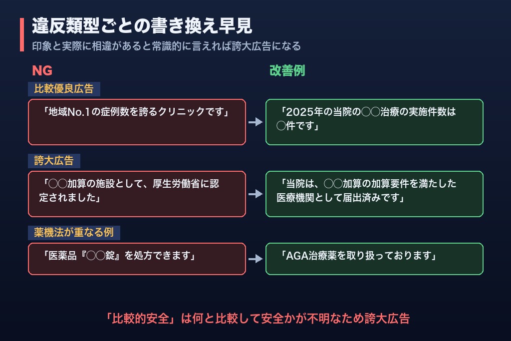 第6章 医療広告ガイドラインに沿った表現の直し方｜違反類型ごとの書き換え早見