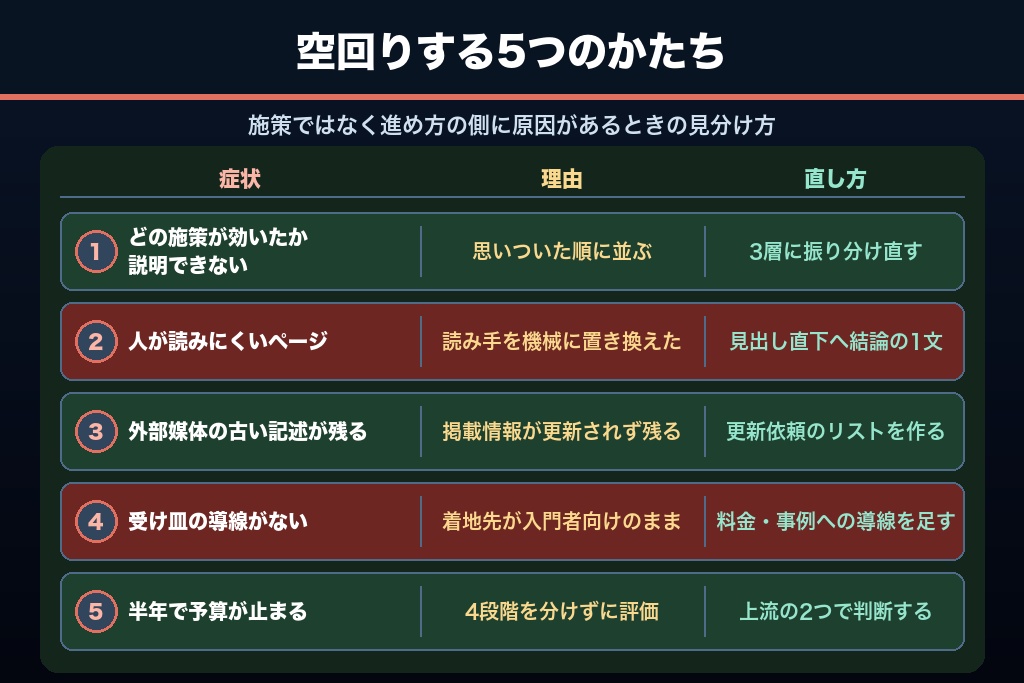 第9章 AI検索対策が空回りする5つのパターン｜工数をかけても引用が増えない原因