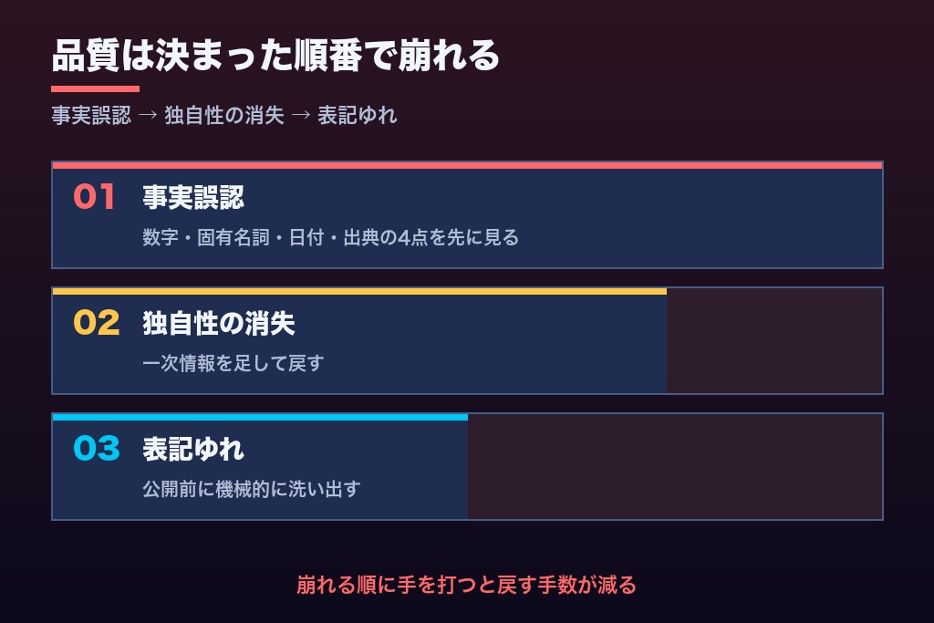 第5章 ChatGPT活用で最初に壊れる3つの品質｜事実誤認・独自性の消失・表記ゆれ