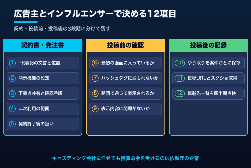 第8章 広告主とインフルエンサーで取り決めるステマ規制対策12項目｜契約書・投稿前確認・記録の残し方