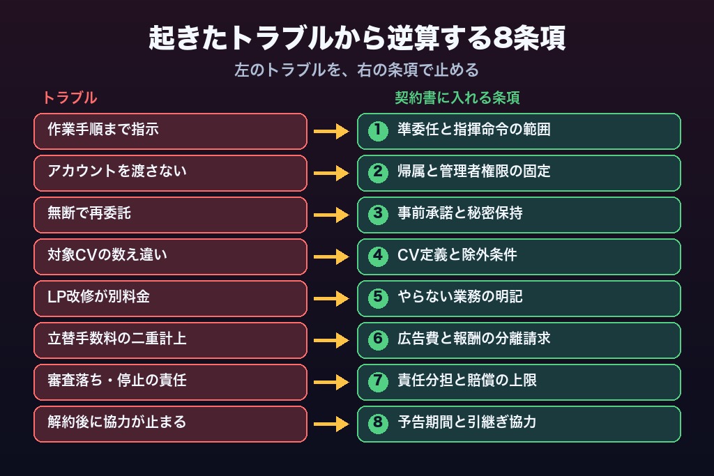 第6章 トラブル事例から逆算する契約書の8条項｜広告運用の業務委託で抜けやすいアカウント・再委託・解約