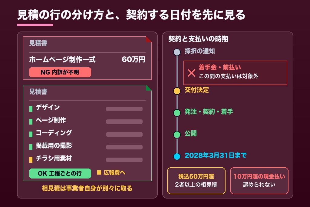 第6章 見積書・相見積・契約時期で見極める｜小規模事業者持続化補助金に詳しいホームページ制作会社の5つの確認点