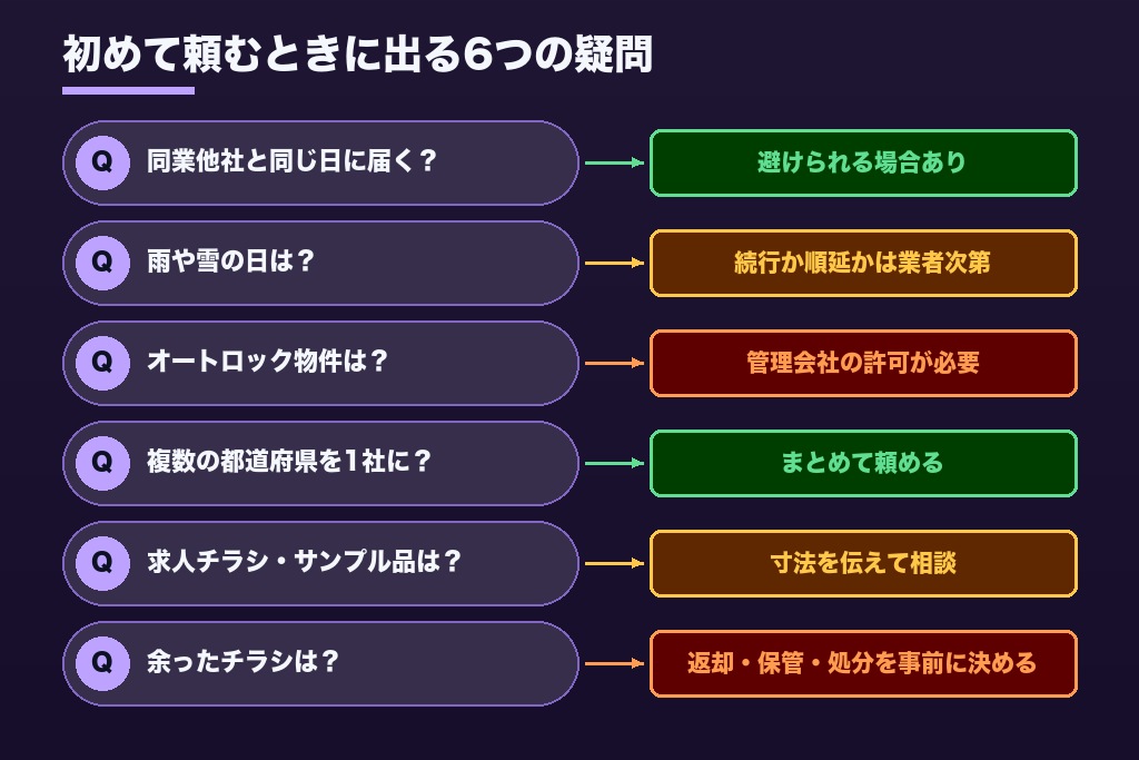 第10章 ポスティング代行でよくある疑問｜同業種の併配・雨天・タワーマンション・全国一括