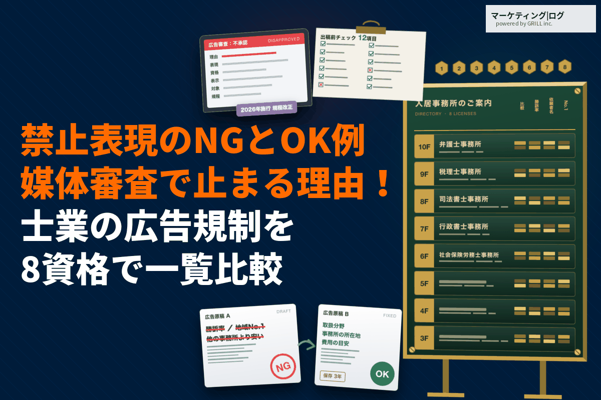 【資格別】士業の広告規制を一覧で比較！禁止表現のNG例とOK例＆媒体審査で止まる理由！
